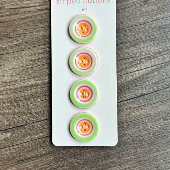 NEW Vintage Y2K Doodlebug Tropical Striped Buttons Set of 4 Green Pink Orange - Picture 2 of 4